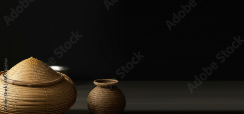 January 14-17, Pongal - harvest festival in India, Clay pot (kalash) with rice, background, place for text photo