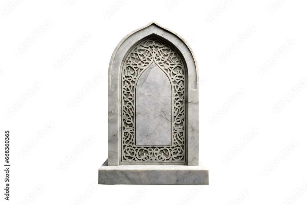 White Marble Muslim Tombstone (PNG) isolated on a transparent background, AI