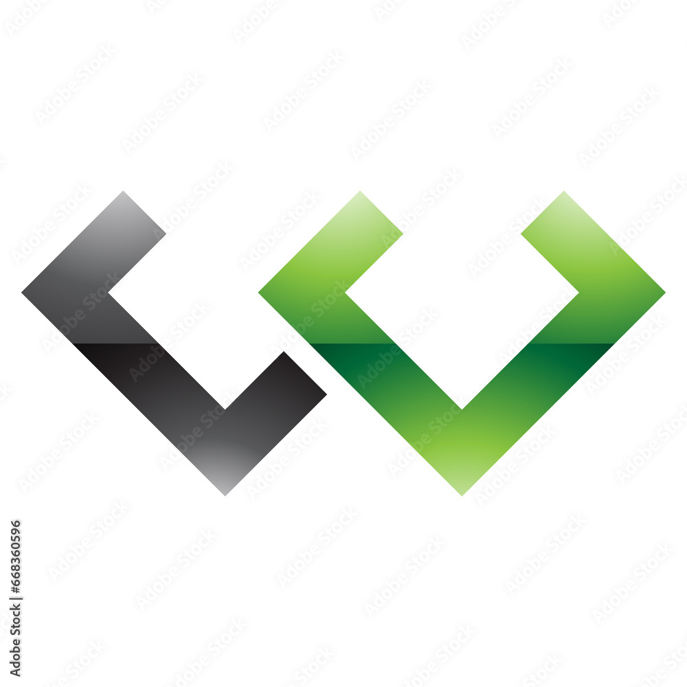 Green and Black Glossy Cornered Shaped Letter W Icon Green and Black Glossy Cornered Shaped Letter W Icon