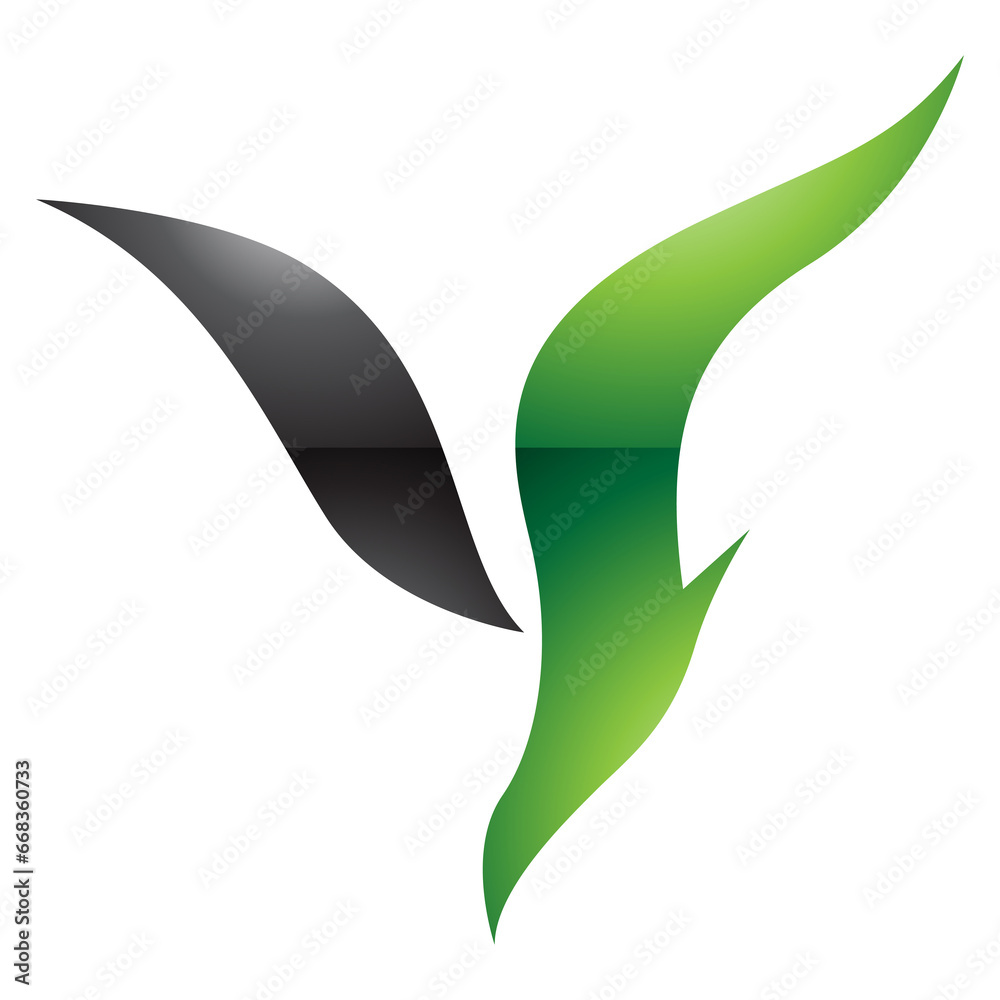 Green and Black Glossy Diving Bird Shaped Letter Y Icon