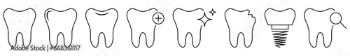 Tooth line icon set. Dentistry outline symbols. Vector illustration isolated on white background