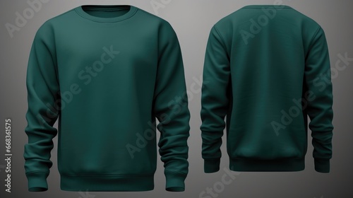 Two sweatshirts deep turquoise colors on a one color background. Mock up. Blank for creating promotional products with prints and logo