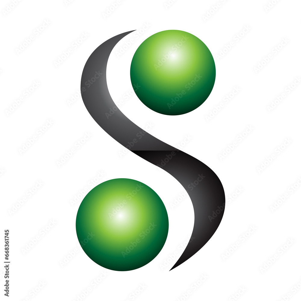Green and Black Glossy Letter S Icon with Spheres Green and Black Glossy Letter S Icon with Spheres