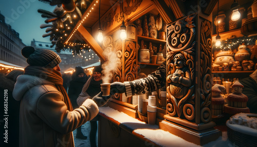 Steamy cup of mulled wine, Glühwein, christmas, generative ai