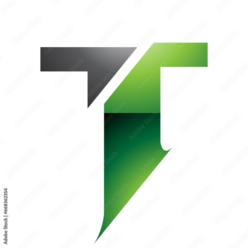 Green and Black Glossy Split Shaped Letter T Icon Green and Black Glossy Split Shaped Letter T Icon