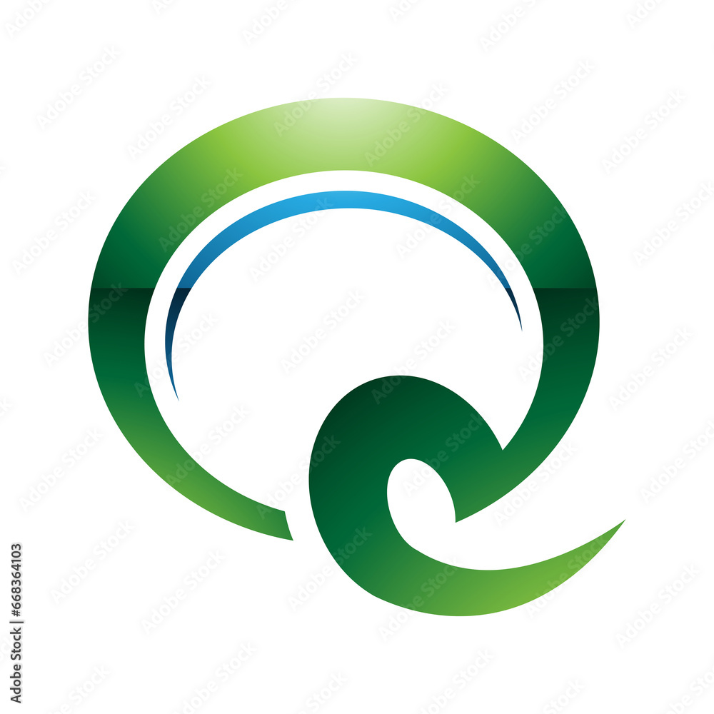 Green and Blue Glossy Hook Shaped Letter Q Icon Green and Blue Glossy Hook Shaped Letter Q Icon