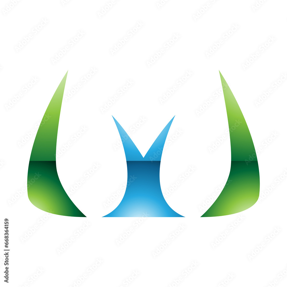 Green and Blue Glossy Horn Shaped Letter W Icon Green and Blue Glossy Horn Shaped Letter W Icon