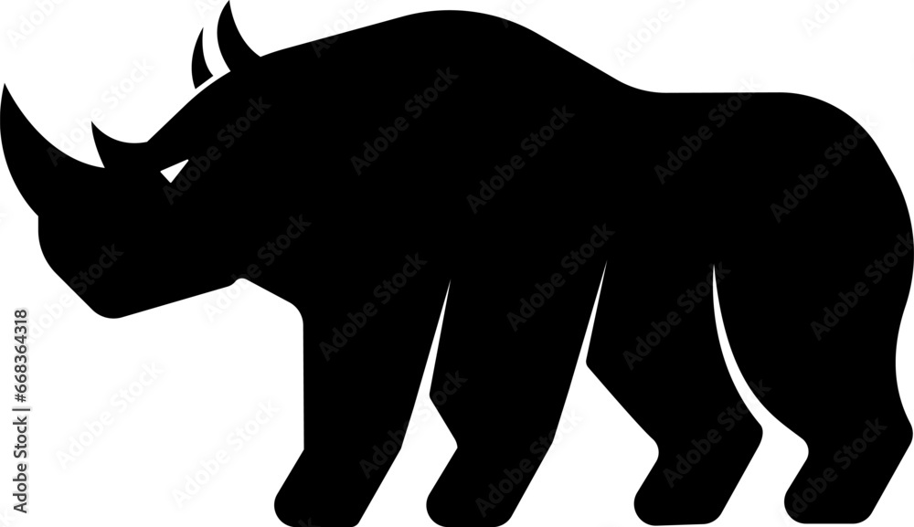 Vector illustration of a silhouette of a rhino standing on isolated white background. Rhinoceros side view profile. Vector illustration of a silhouette of a rhino standing on isolated white background. Rhinoceros side view profile.