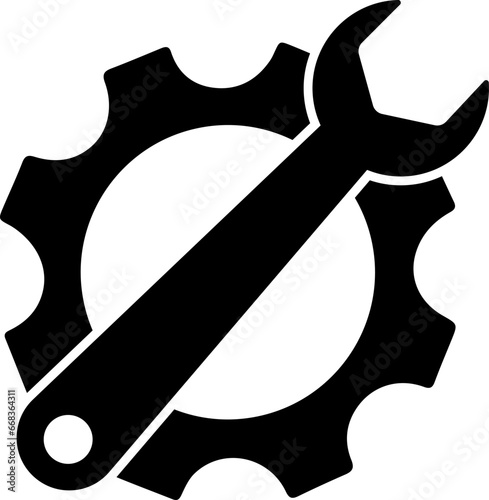 Simple wrench and gear icon, with shadow and white background.