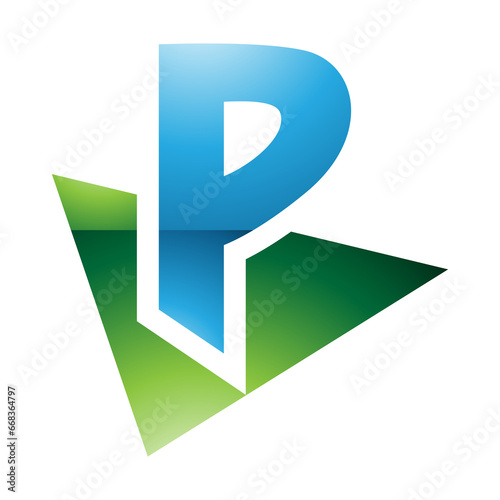 Free Download Green and Blue Glossy Letter P Icon with a Triangle - GFXLoad
