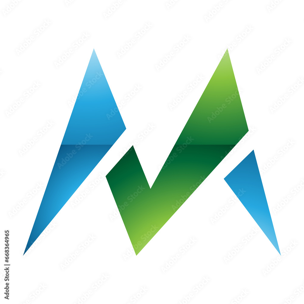 Green and Blue Glossy Pointy Tipped Letter M Icon Green and Blue Glossy Pointy Tipped Letter M Icon