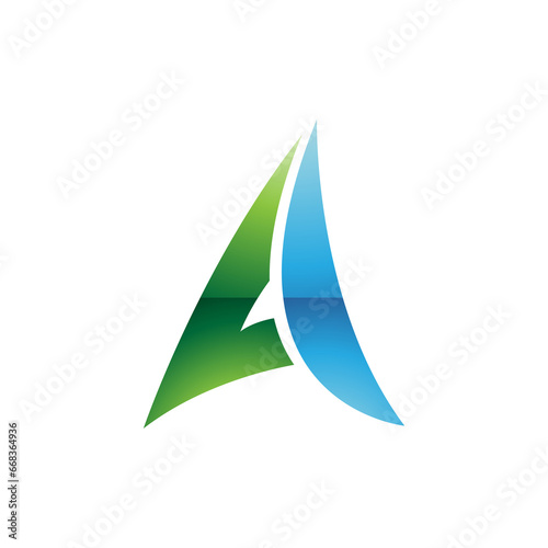 Green and Blue Glossy Paper Plane Shaped Letter A Icon