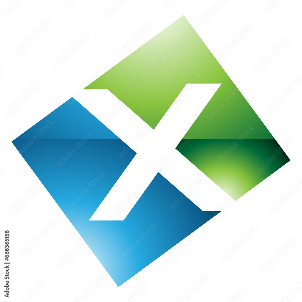 Green and Blue Glossy Rectangle Shaped Letter X Icon Green and Blue Glossy Rectangle Shaped Letter X Icon