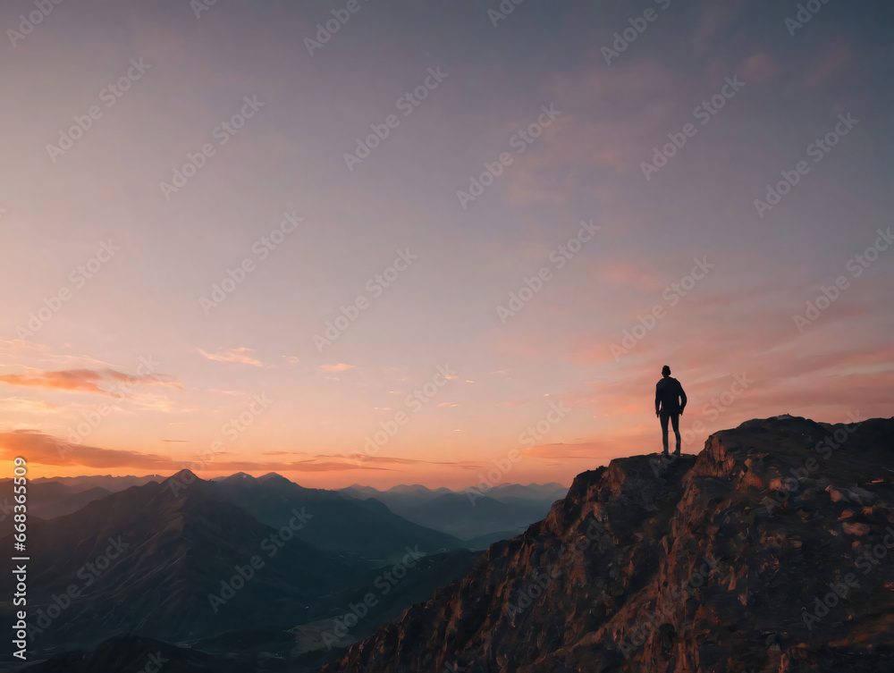 A Man Standing On Top Of A Mountain
