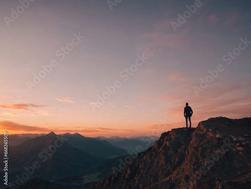 A Man Standing On Top Of A Mountain