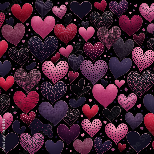 Illustration of Hearts Galore on a Captivating Black Background