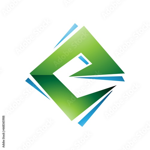 Free Download Green and Blue Glossy Square Diamond Letter E Icon - GFXLoad