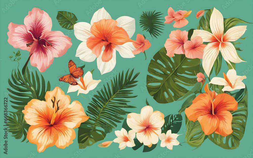 Modern Design Motifs of Tropical Flowers