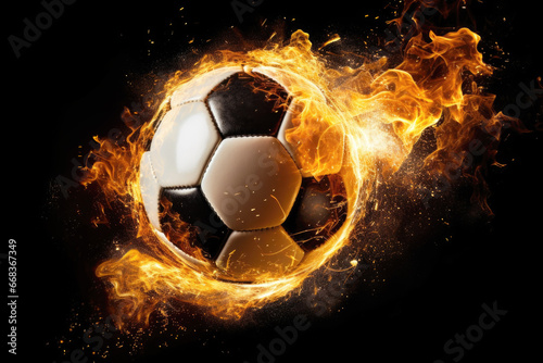 Soccer Ball in Fire on Black Background