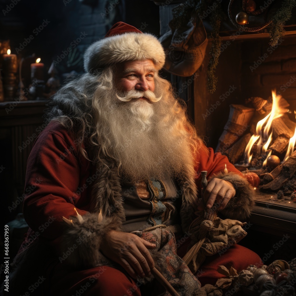 Obraz premium Festive Celebration: Cheerful Santa Claus Spreads Holiday Joy Indoors