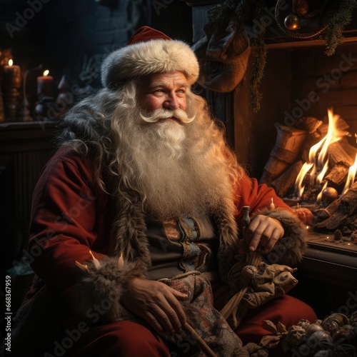 Festive Celebration: Cheerful Santa Claus Spreads Holiday Joy Indoors