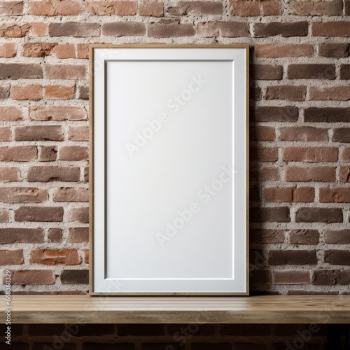 Fondo con estilo mockup con detalle y textura de cuadro en blanco con marco, sobre pared de ladrillo