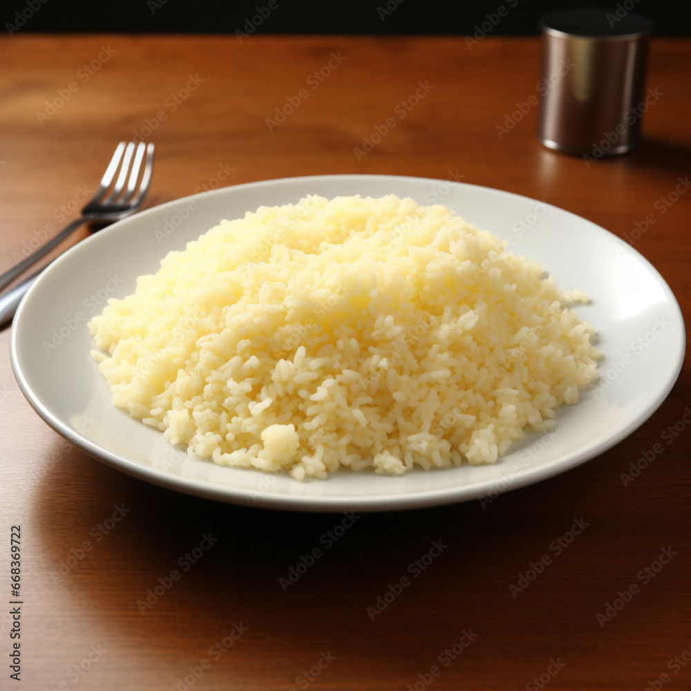 butter fried rice in plate, limbo background, bright studio color, professional butter fried rice in plate, limbo background, bright studio color, professional