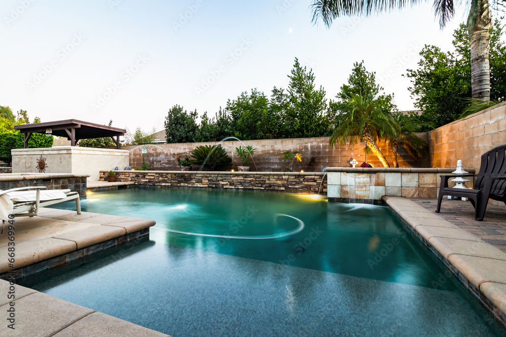 Obraz premium backyard with pool and lights