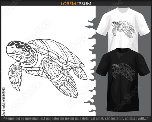 Sea turtle mandala arts isolated on black and white t shirt.