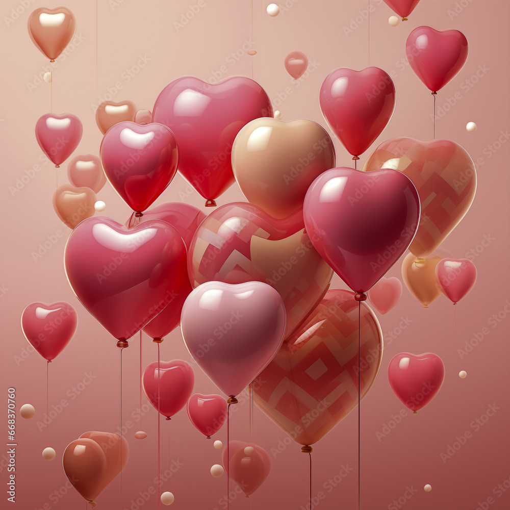 Illustration of Heart-Shaped Balloons Floating in Air for Print and Online Marketing
