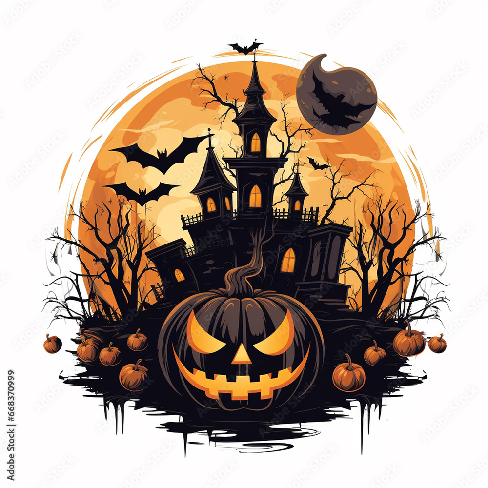 Scary Halloween haunted house with a cemetery Scary Halloween haunted house with a cemetery