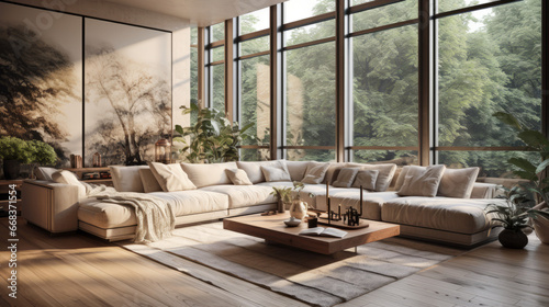 Stylish Living Room Interior with a Frame Poster Mockup  Modern Interior Design  3D Render  3D Illustration