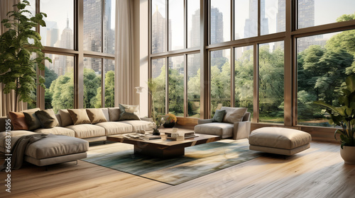 Stylish Living Room Interior with a Frame Poster Mockup, Modern Interior Design, 3D Render, 3D Illustration © MD Media