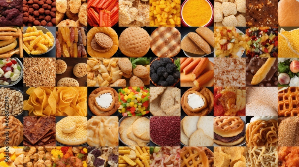  Collage of variety of highly processed food