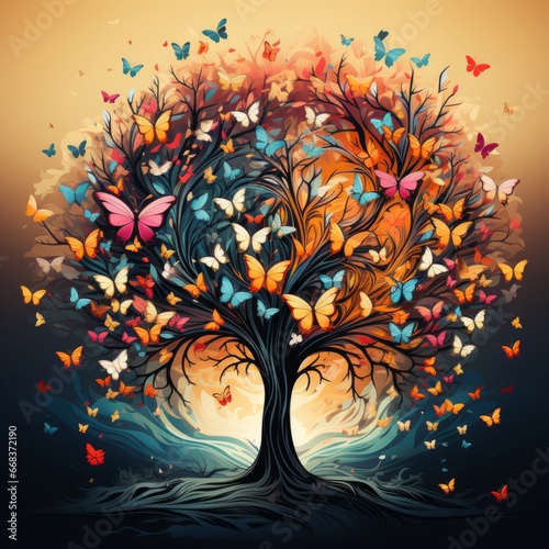 Colorful butterfly tree at sunset