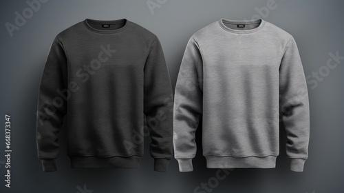 Two sweatshirts black and gray colors on a one color background. Mock up. Blank for creating promotional products with prints and logo