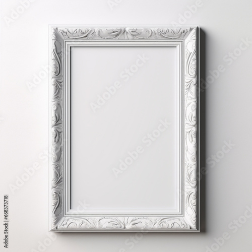 Fondo de estilo mockup con detalle y textura de marco de madera con cuadro en blanco colgado en pared de tonos claros