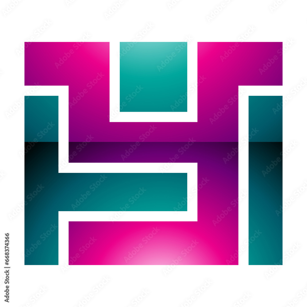 Magenta and Green Glossy Rectangle Shaped Letter Y Icon