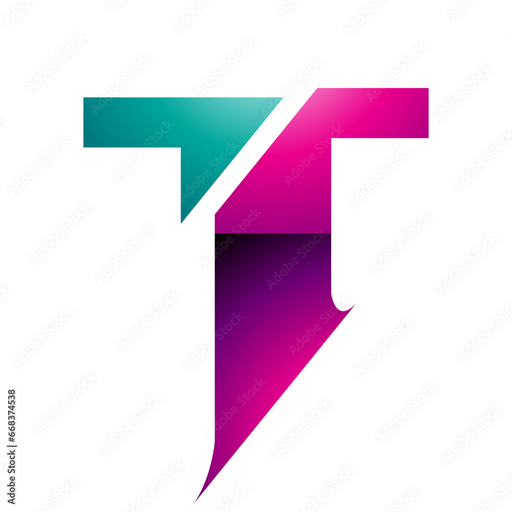 Magenta and Green Glossy Split Shaped Letter T Icon Magenta and Green Glossy Split Shaped Letter T Icon