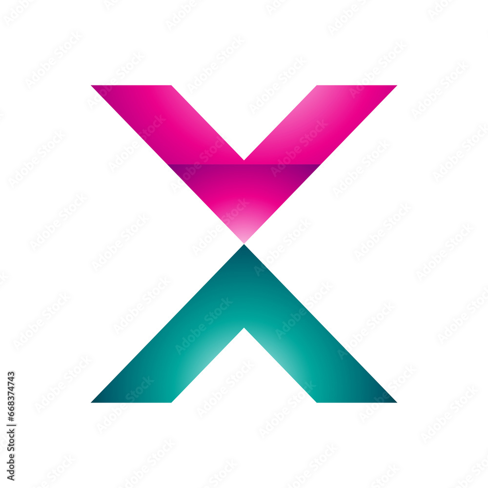 Magenta and Green Glossy V Shaped Letter X Icon Magenta and Green Glossy V Shaped Letter X Icon