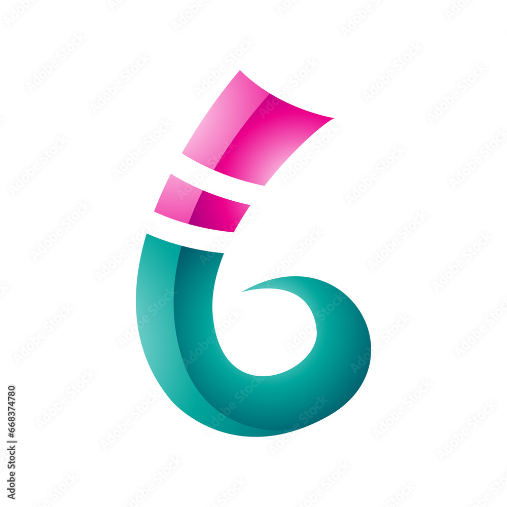 Magenta and Persian Green Curly Glossy Spike Shape Letter B Icon Magenta and Persian Green Curly Glossy Spike Shape Letter B Icon