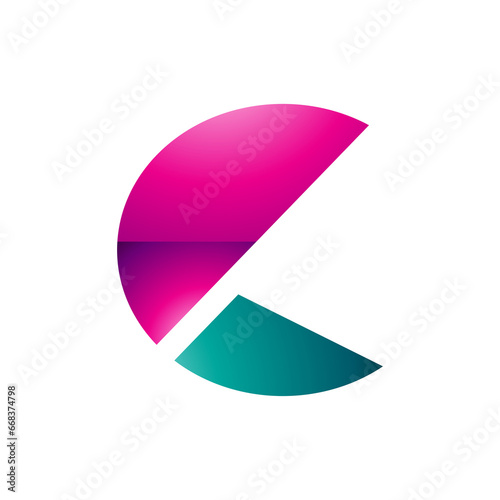 Magenta and Persian Green Glossy Letter C Icon with Half Circles