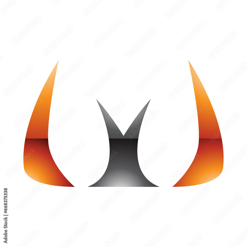 Orange and Black Glossy Horn Shaped Letter W Icon Orange and Black Glossy Horn Shaped Letter W Icon