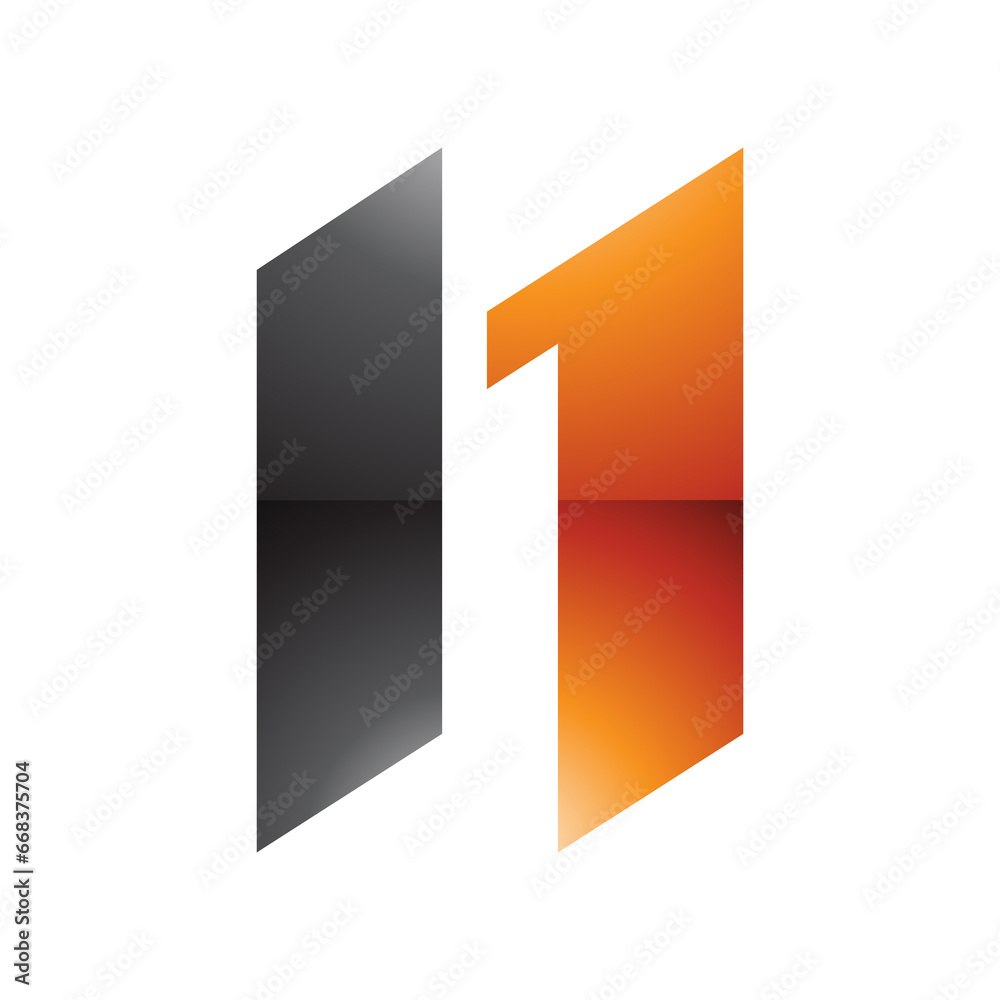Orange and Black Glossy Letter N Icon with Parallelograms Orange and Black Glossy Letter N Icon with Parallelograms