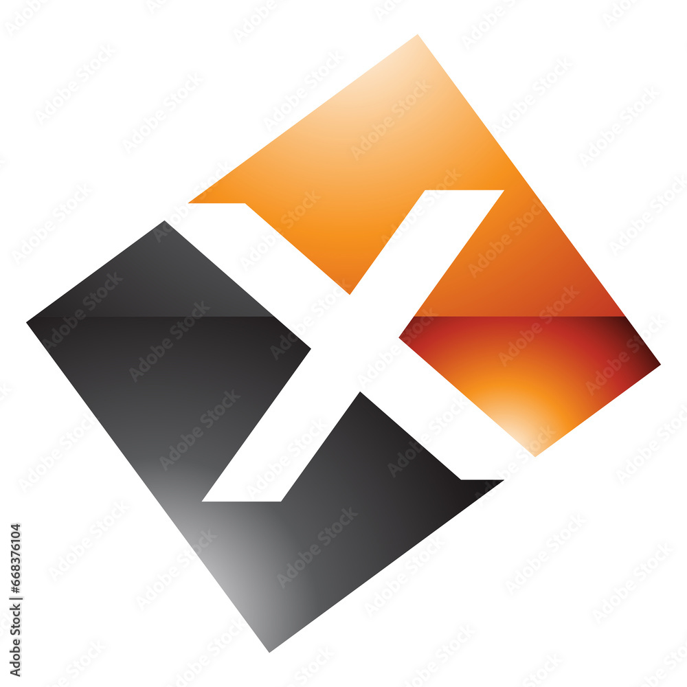 Orange and Black Glossy Rectangle Shaped Letter X Icon