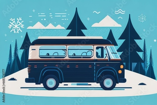 travel bus on a winter background