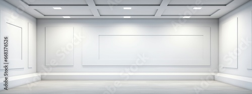 Empty bright chamber, pristine walls, copyspace for text