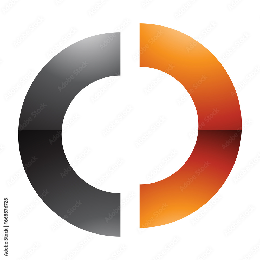 Orange and Black Glossy Split Shaped Letter O Icon Orange and Black Glossy Split Shaped Letter O Icon
