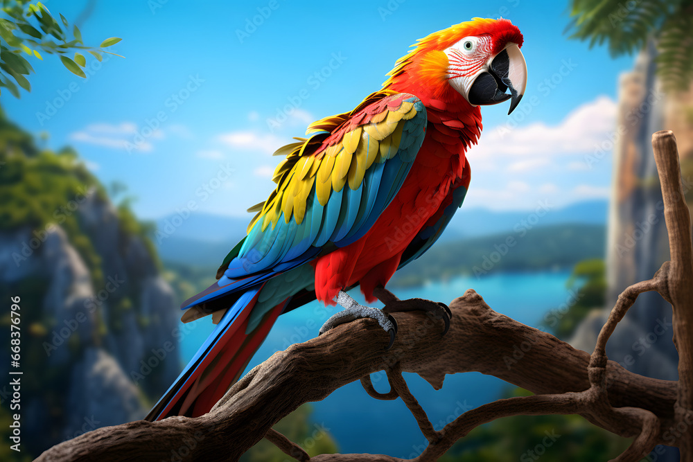 a parrot sitting on a branch in a tree