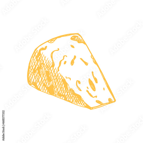 Vector block of blue cheese delicious mold, soft milk dairy product. Delicious food hand-drawn illustration isolated on white background. Perfect for menu, recipe, label, packaging design